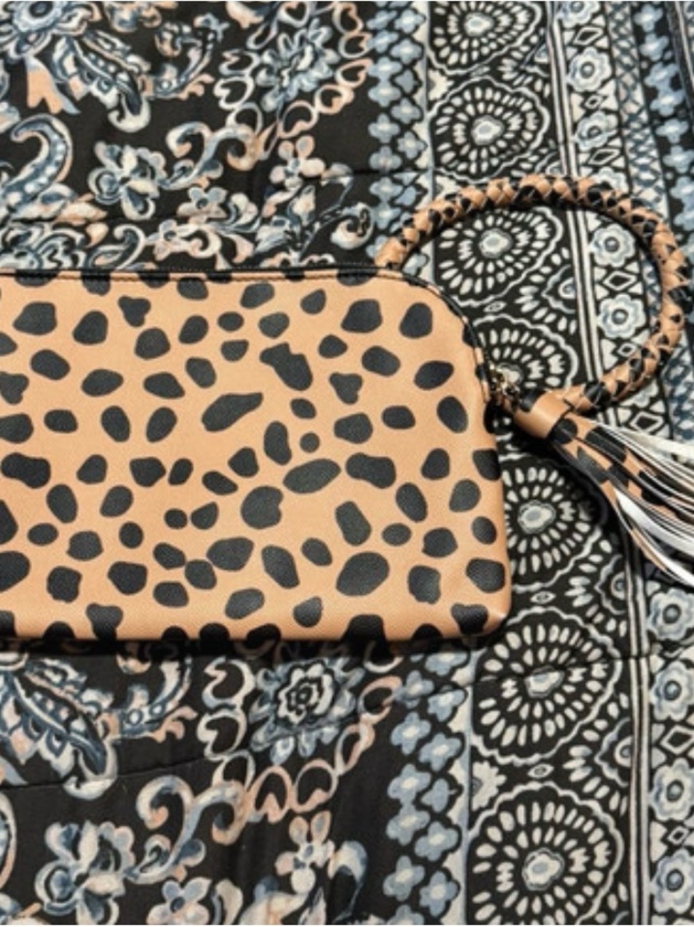 Leopard Print Wristlet Clutch - Black and Tan